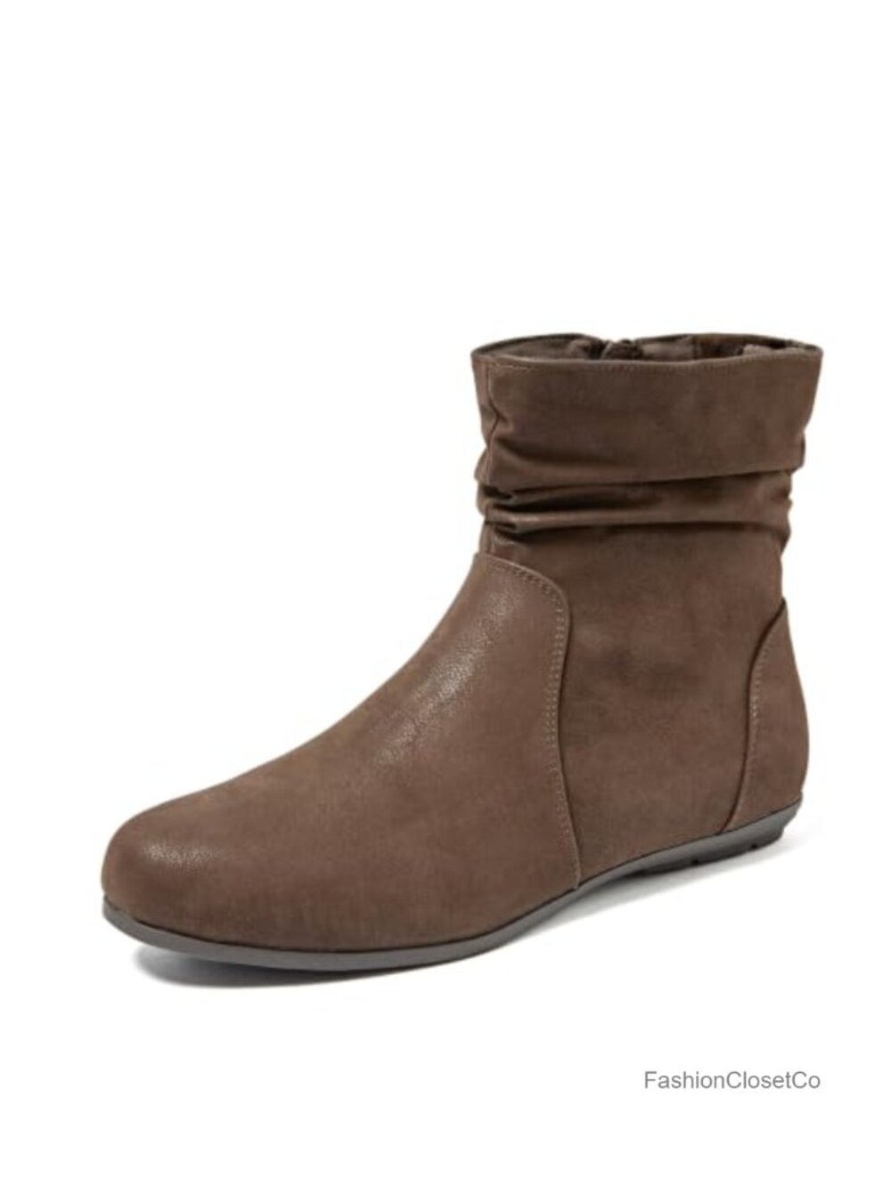 Women's Faux Leather Ankle Boots Wide Calf Side Zipper Memory Foam